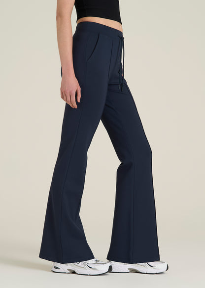 Soft Flex Ponte Flare Pants with Drawcord for Tall Women in Navy
