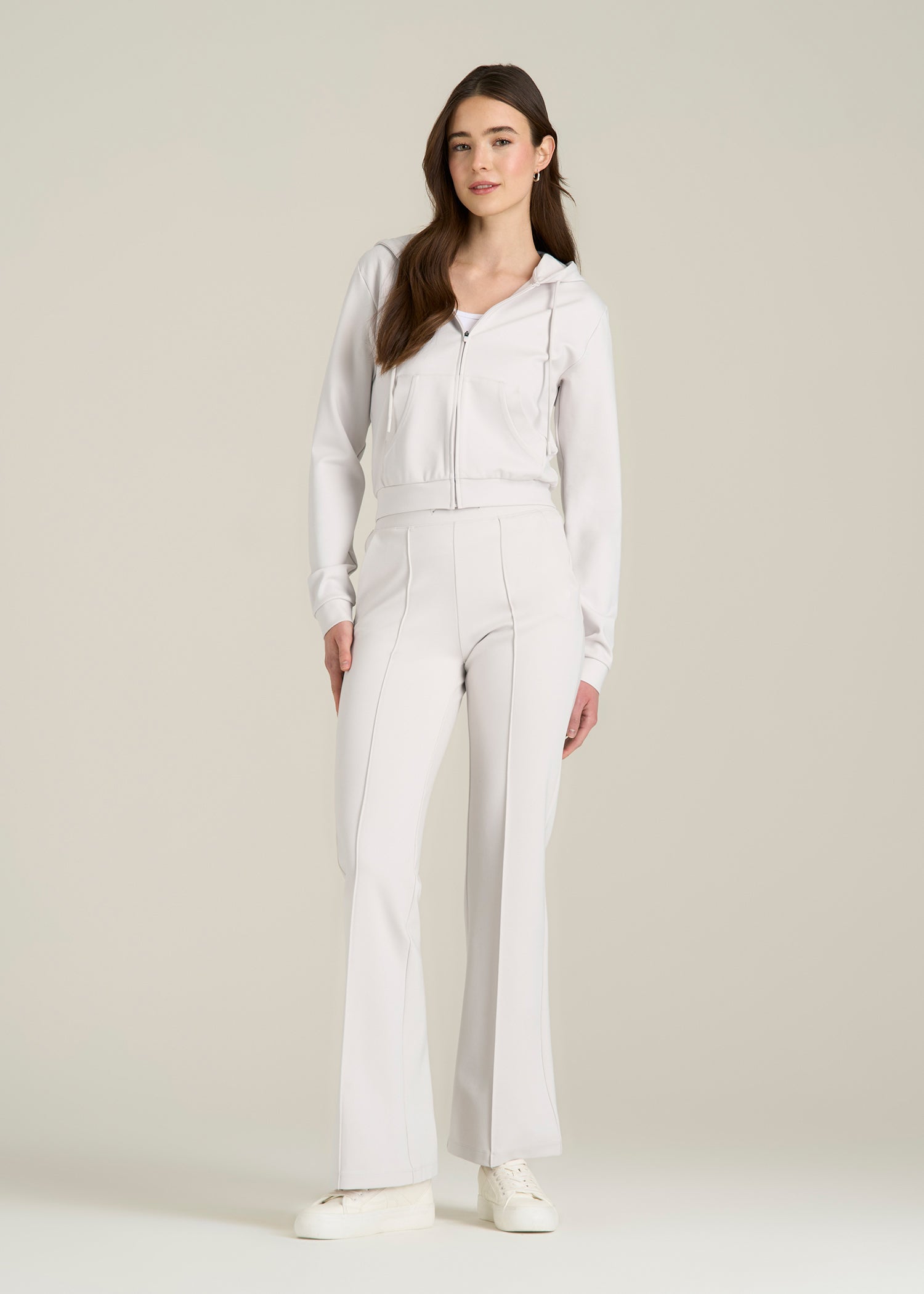 Soft Flex Ponte Flare Pants with Drawcord for Tall Women in White Sand