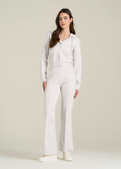 Soft Flex Ponte Flare Pants with Drawcord for Tall Women in White Sand