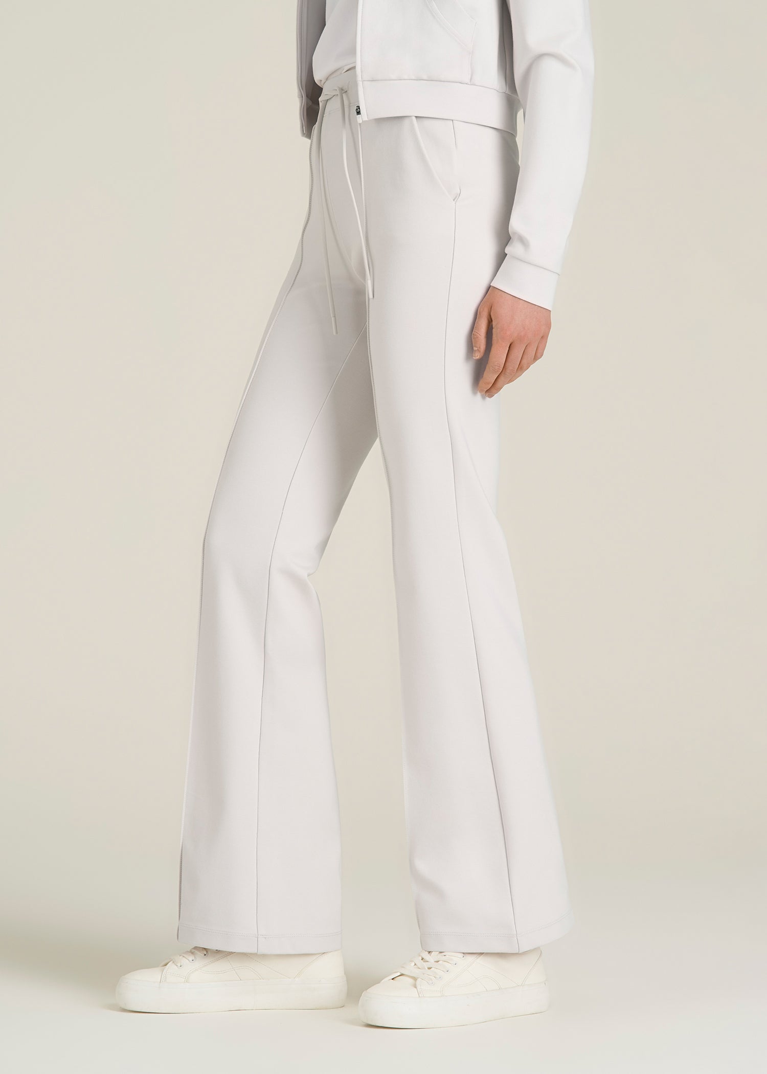 Soft Flex Ponte Flare Pants with Drawcord for Tall Women in White Sand