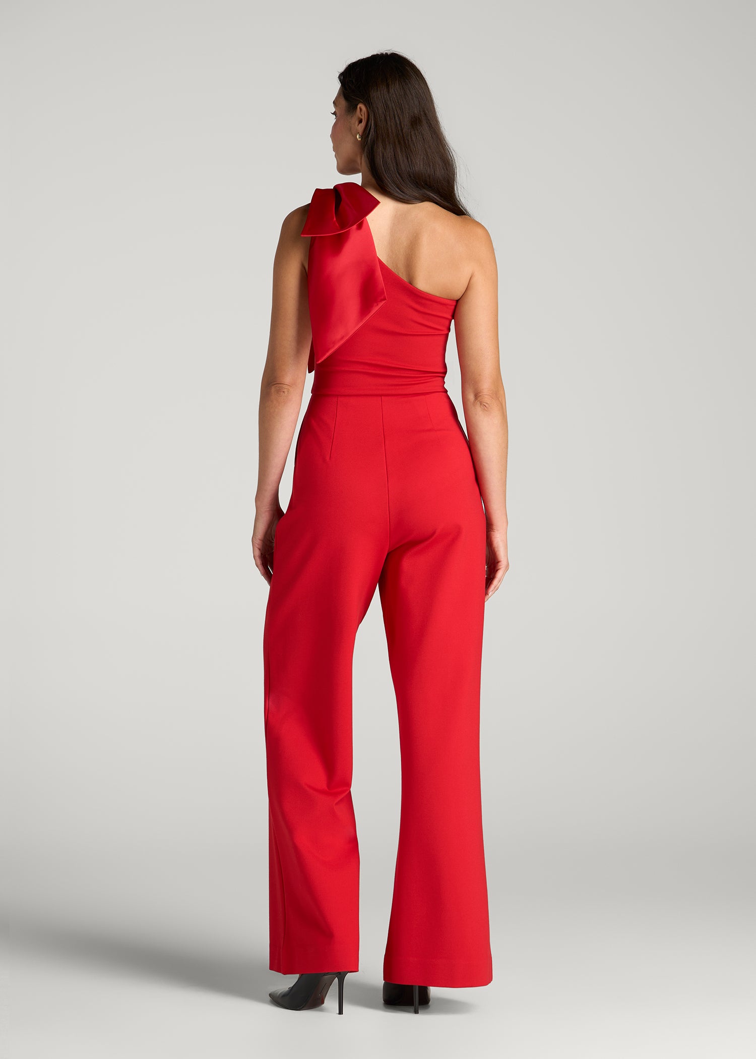 Flex Ponte One Shoulder Evening Jumpsuit for Tall Women in Salsa