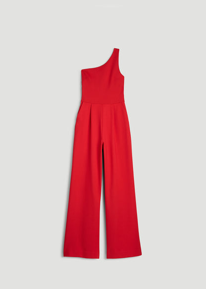 Flex Ponte One Shoulder Evening Jumpsuit for Tall Women in Salsa