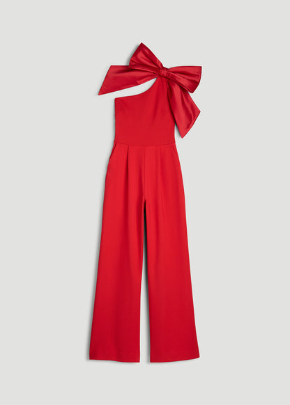 Flex Ponte One Shoulder Evening Jumpsuit for Tall Women in Salsa