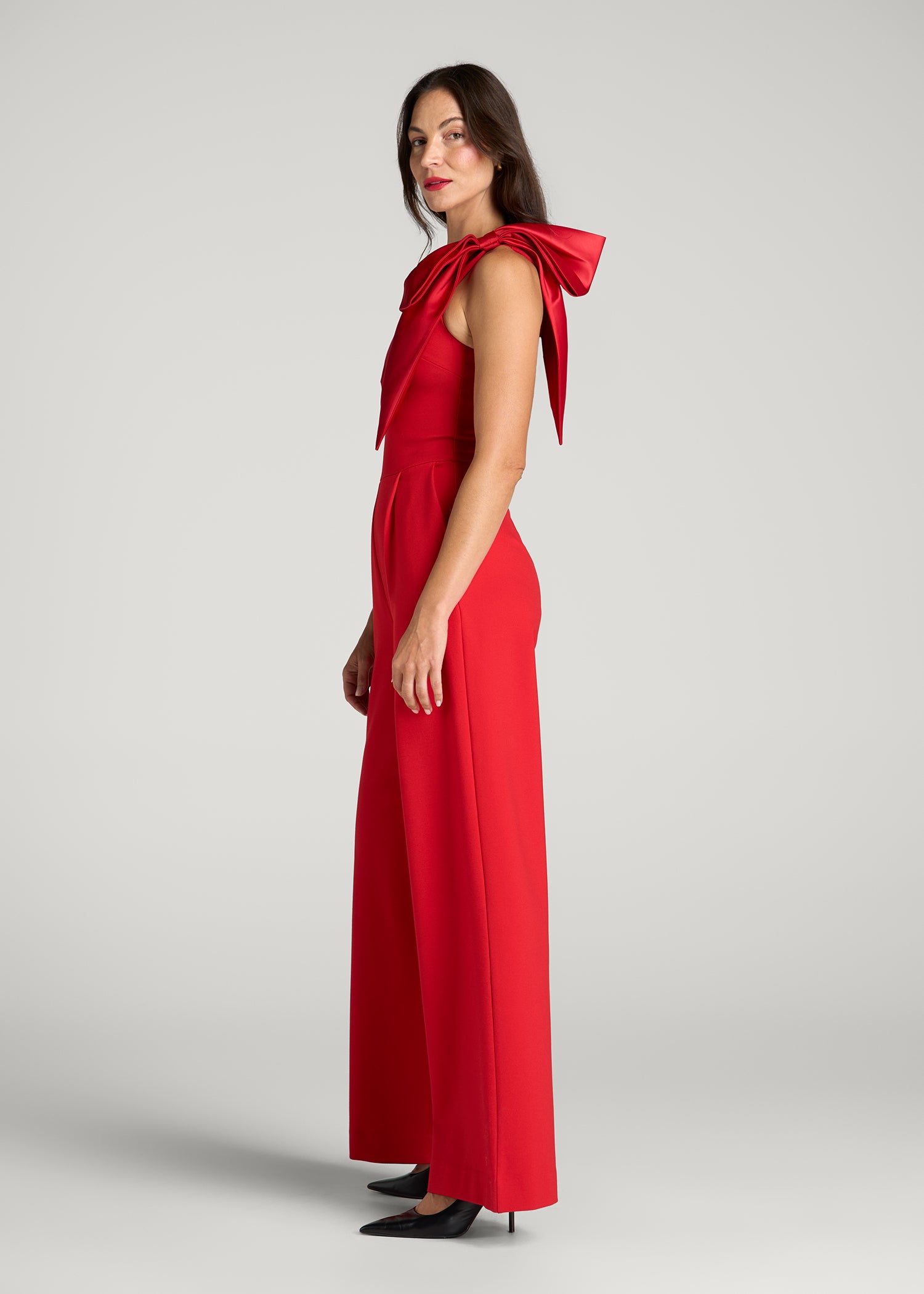 Flex Ponte One Shoulder Evening Jumpsuit for Tall Women in Salsa