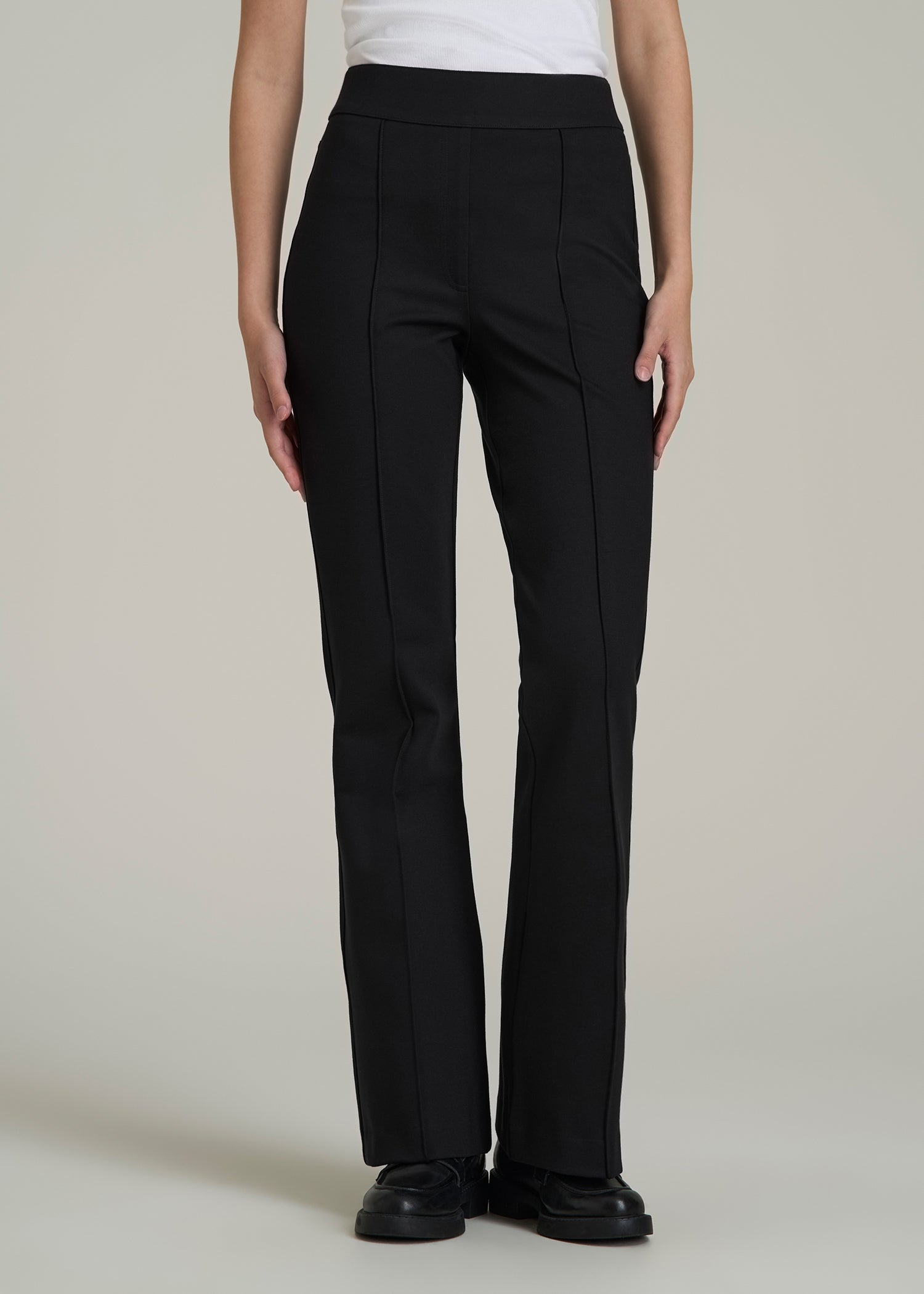 Soft Flex Ponte Pull On Flare Pants for Tall Women in Black