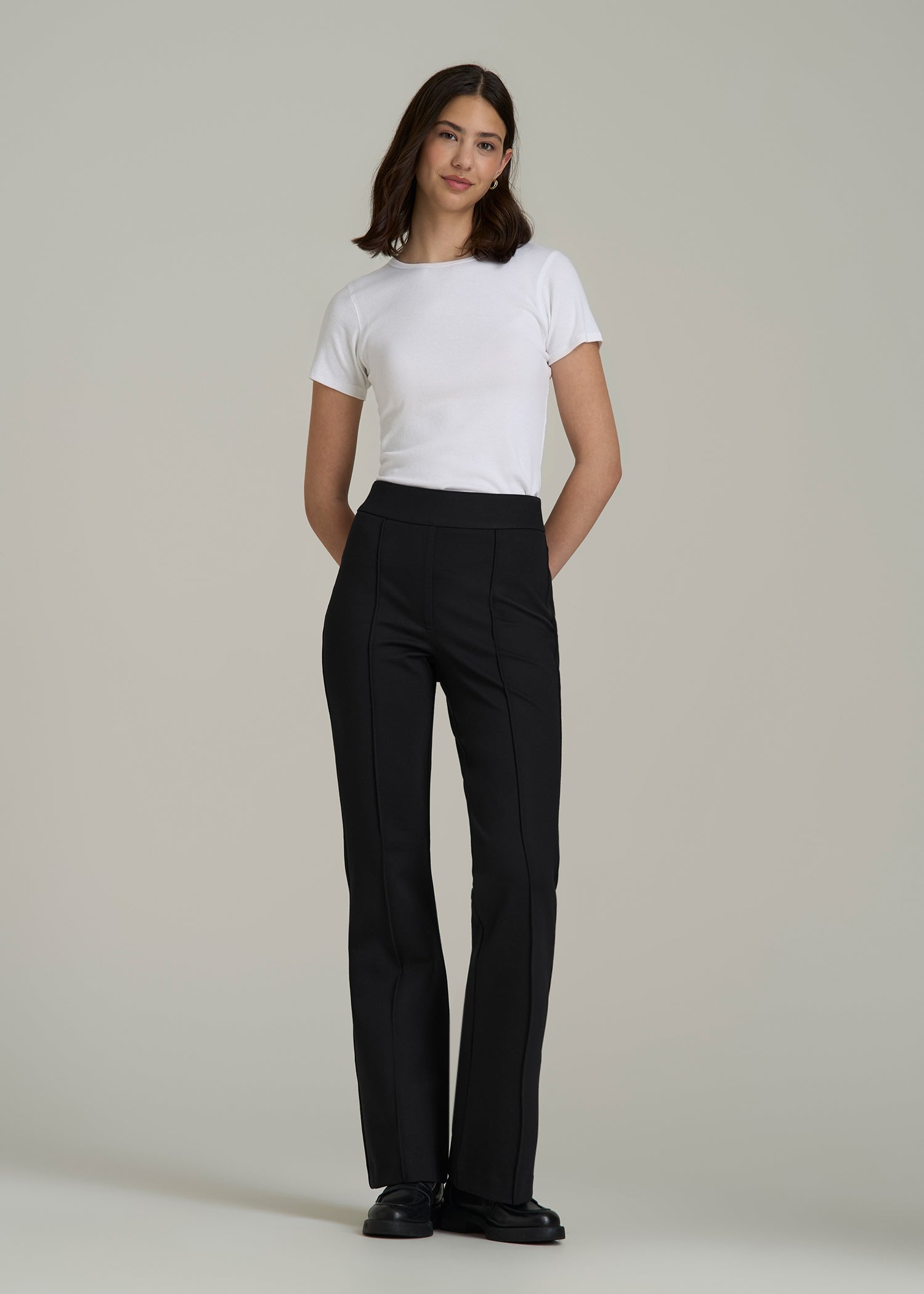 Soft Flex Ponte Pull On Flare Pants for Tall Women in Black