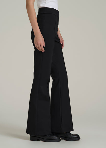 Soft Flex Ponte Pull On Flare Pants for Tall Women in Black