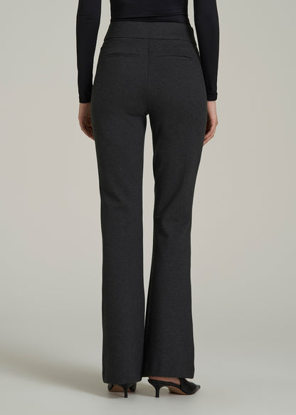 Soft Flex Ponte Pull On Flare Pants for Tall Women in Dark Charcoal Heather