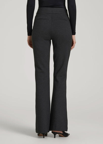 Soft Flex Ponte Pull On Flare Pants for Tall Women in Dark Charcoal Heather
