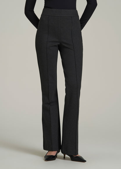Soft Flex Ponte Pull On Flare Pants for Tall Women in Dark Charcoal Heather