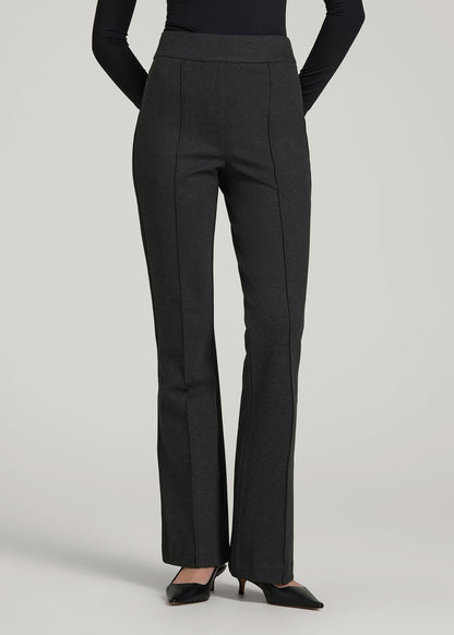 Soft Flex Ponte Pull On Flare Pants for Tall Women in Dark Charcoal Heather