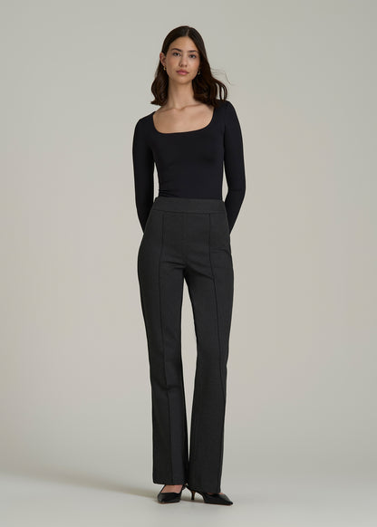 Soft Flex Ponte Pull On Flare Pants for Tall Women in Dark Charcoal Heather