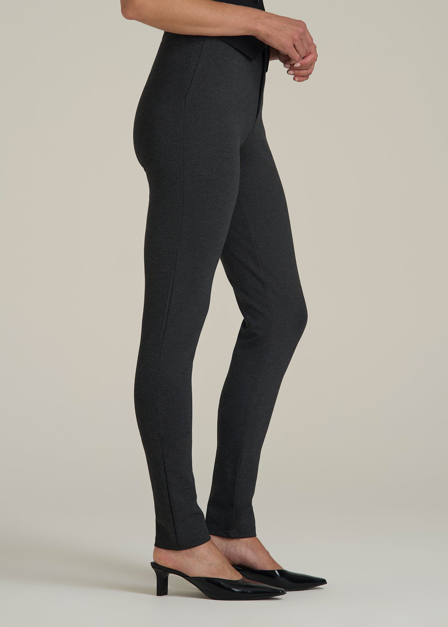 Soft Flex Ponte Skinny High Rise Pant for Tall Women in Dark Charcoal Heather