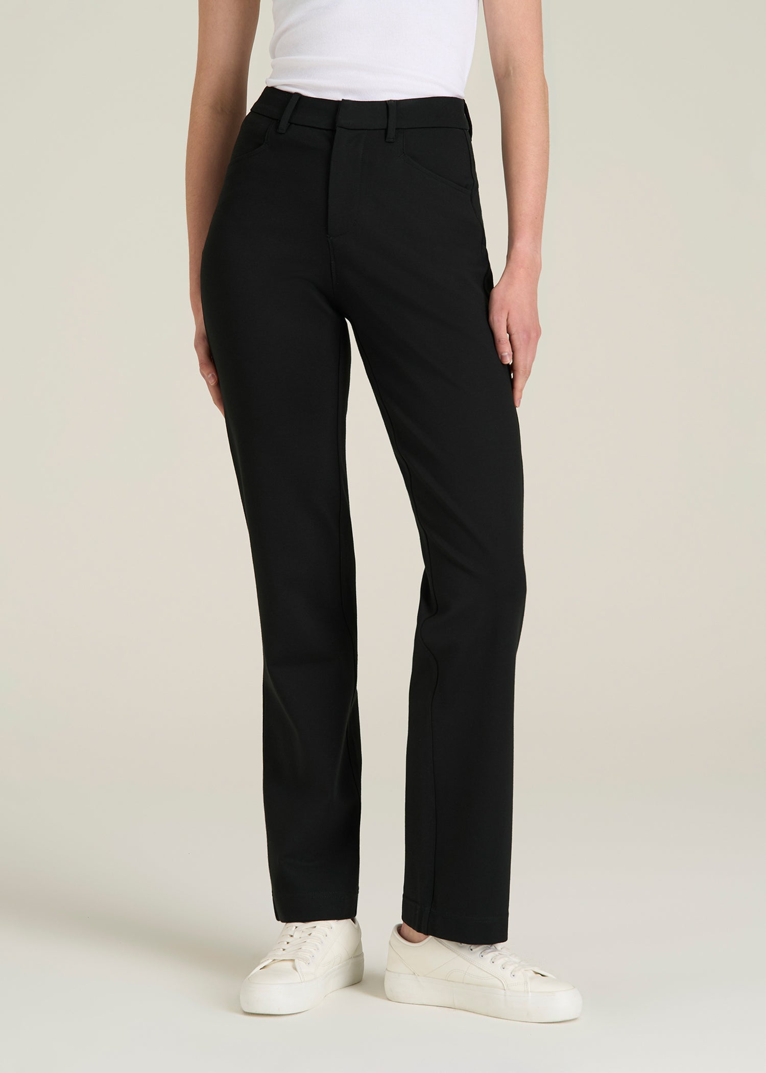 Soft Flex Ponte Straight Leg Pants for Tall Women in Black