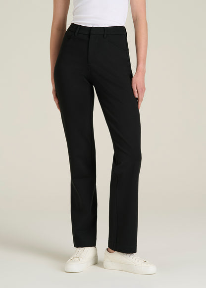 Soft Flex Ponte Straight Leg Pants for Tall Women in Black