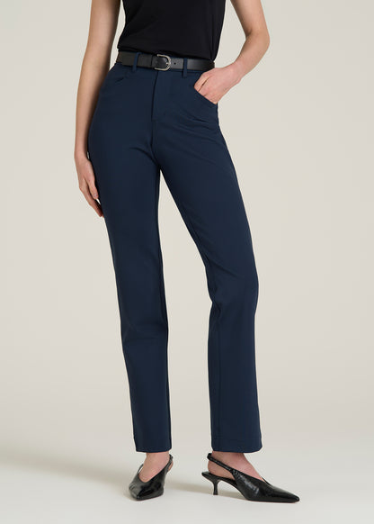 Soft Flex Ponte Straight Leg Pants for Tall Women in Navy