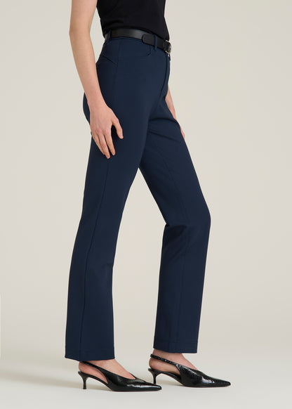 Soft Flex Ponte Straight Leg Pants for Tall Women in Navy
