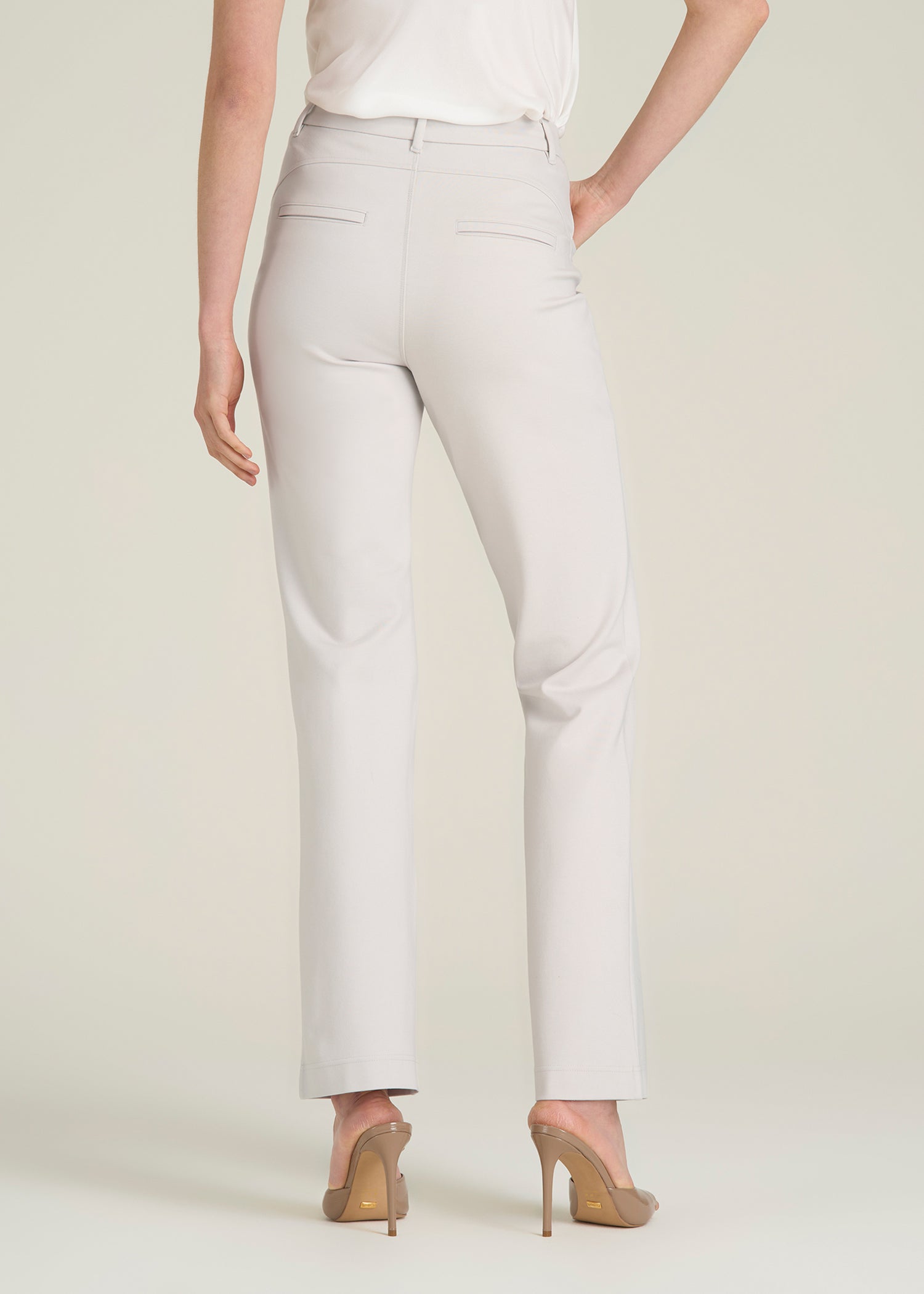 Soft Flex Ponte Straight Leg Pants for Tall Women in White Sand