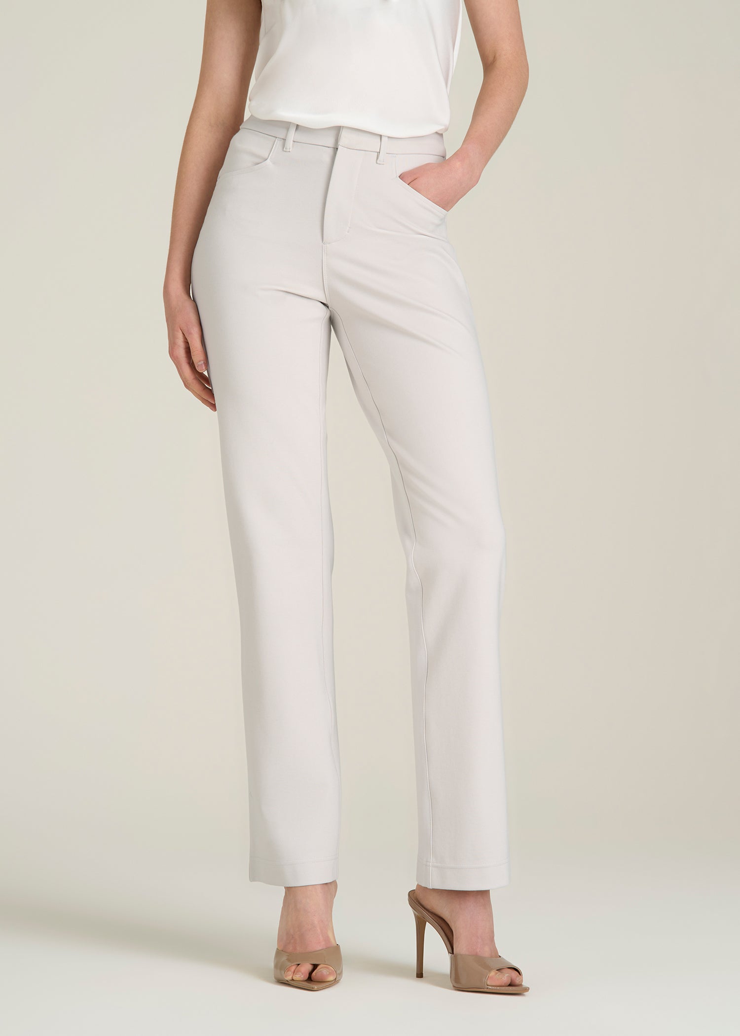 Soft Flex Ponte Straight Leg Pants for Tall Women in White Sand