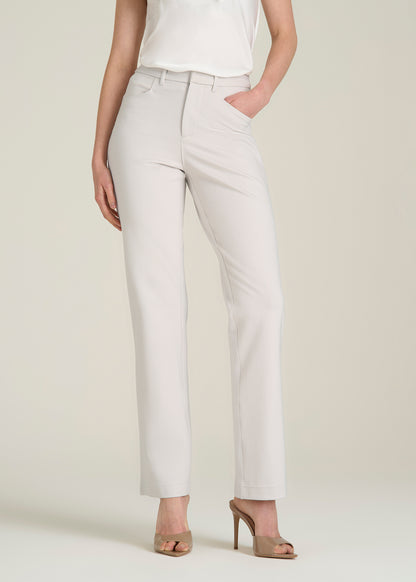 Soft Flex Ponte Straight Leg Pants for Tall Women in White Sand