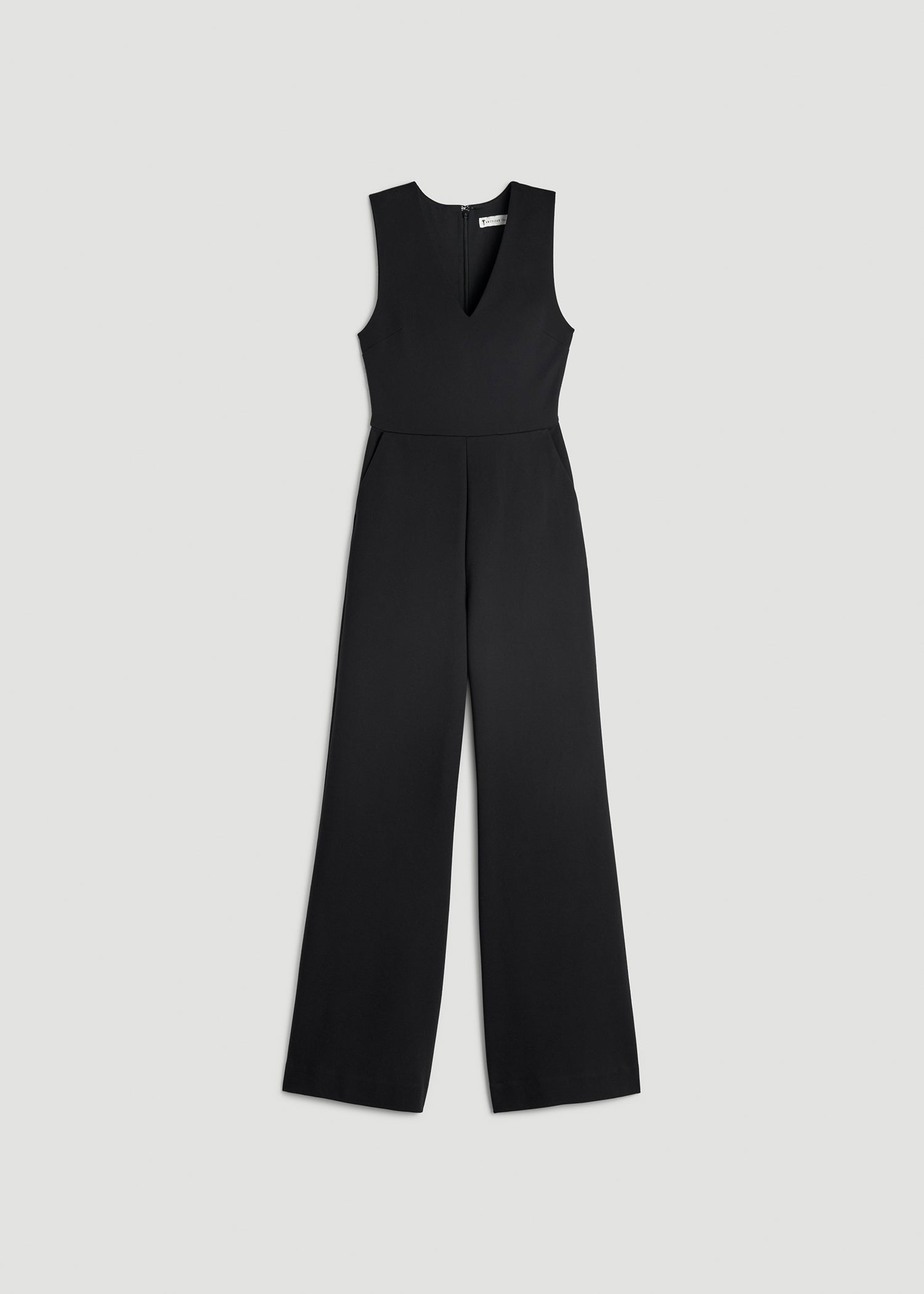 Soft Flex Ponte Wide-Leg V-Neck Jumpsuit for Tall Women in Black