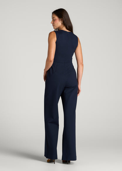 Flex Ponte Wide Leg V-Neck Jumpsuit for Tall Women in Navy