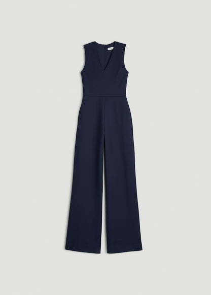 Flex Ponte Wide Leg V-Neck Jumpsuit for Tall Women in Navy