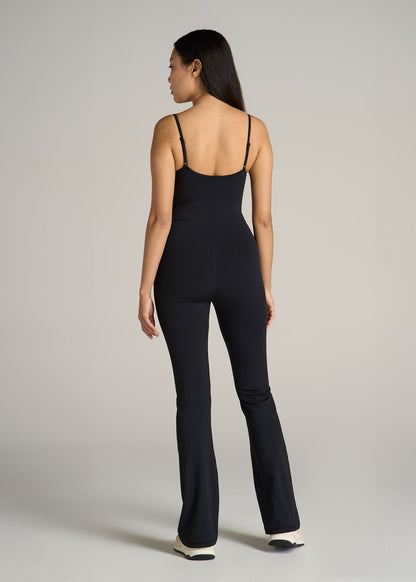 Spaghetti Strap Flare Jumpsuit for Tall Women in Black