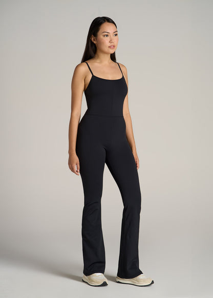 Spaghetti Strap Flare Jumpsuit for Tall Women in Black