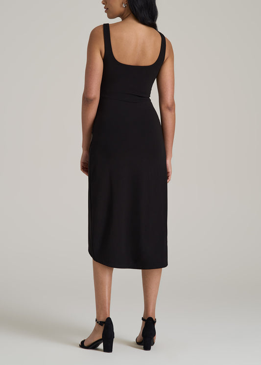 Squareneck Ruched Jersey Dress for Tall Women in Black