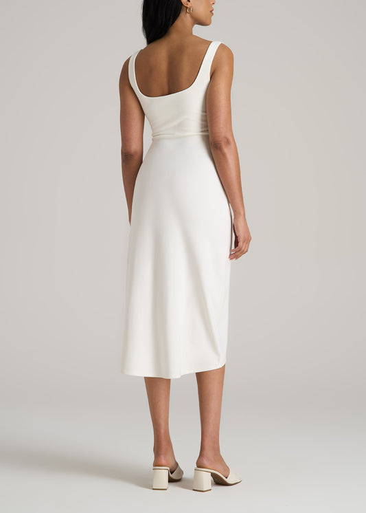 Squareneck Ruched Jersey Dress for Tall Women in White Alyssum