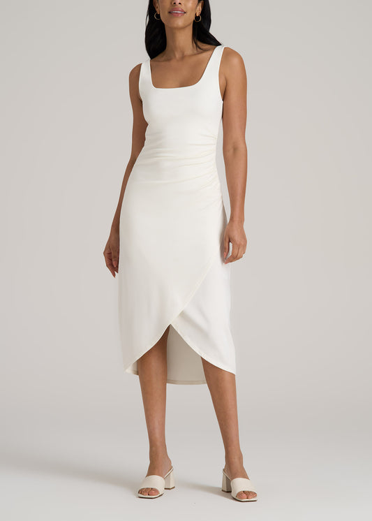 Squareneck Ruched Jersey Dress for Tall Women in White Alyssum