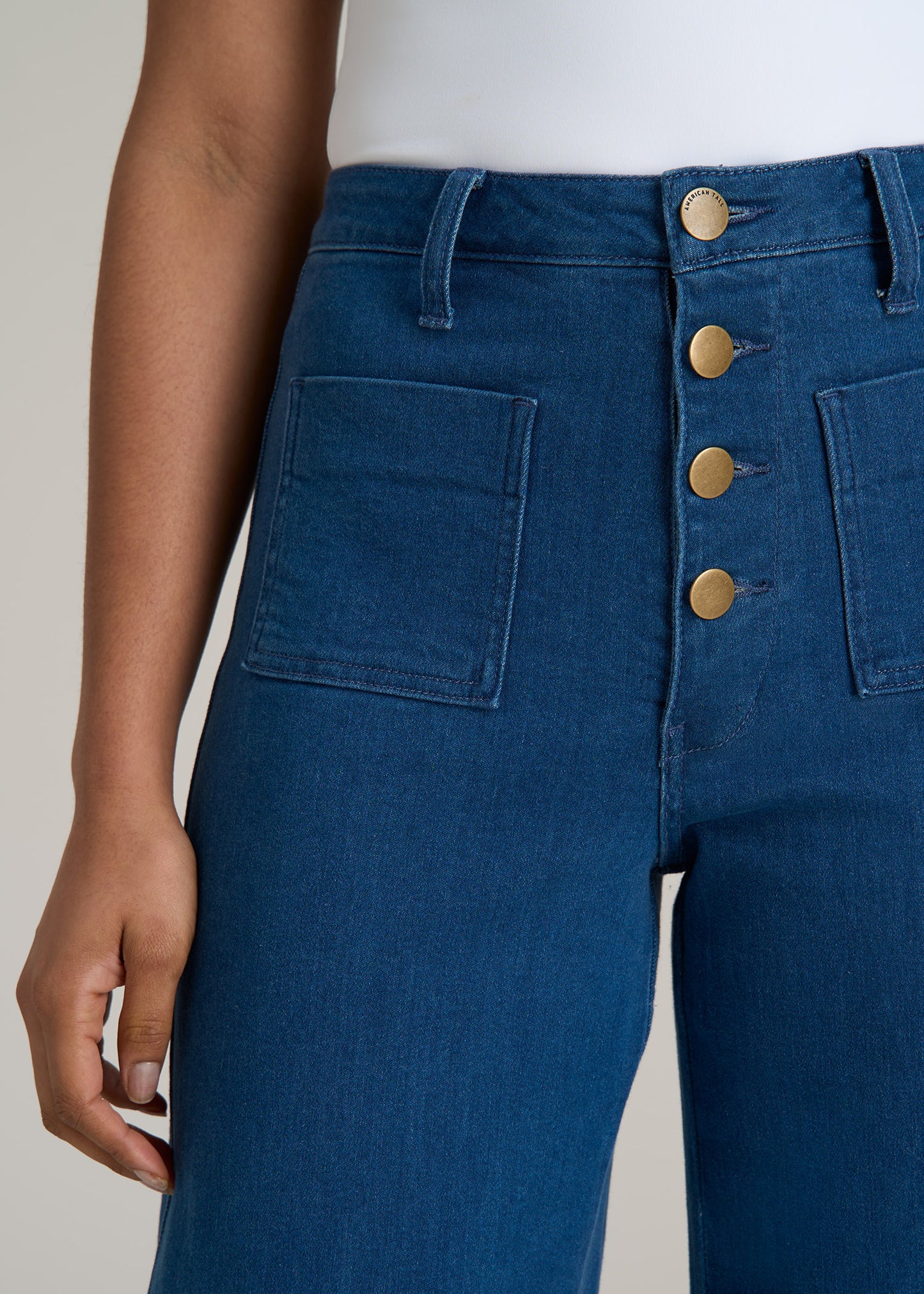 Stevie Wide Leg Patch Pocket Jean for Tall Women in 70's Blues