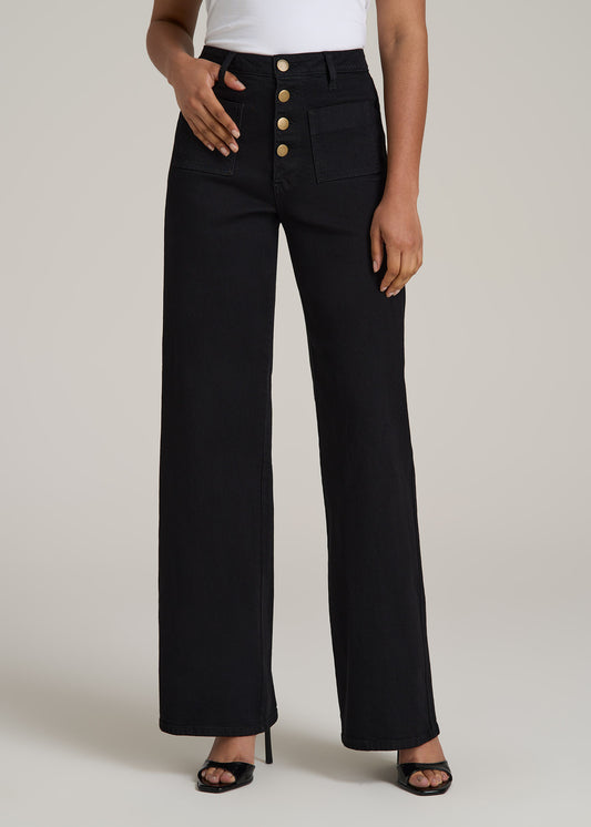Stevie Wide Leg Patch Pocket Jean for Tall Women in Black