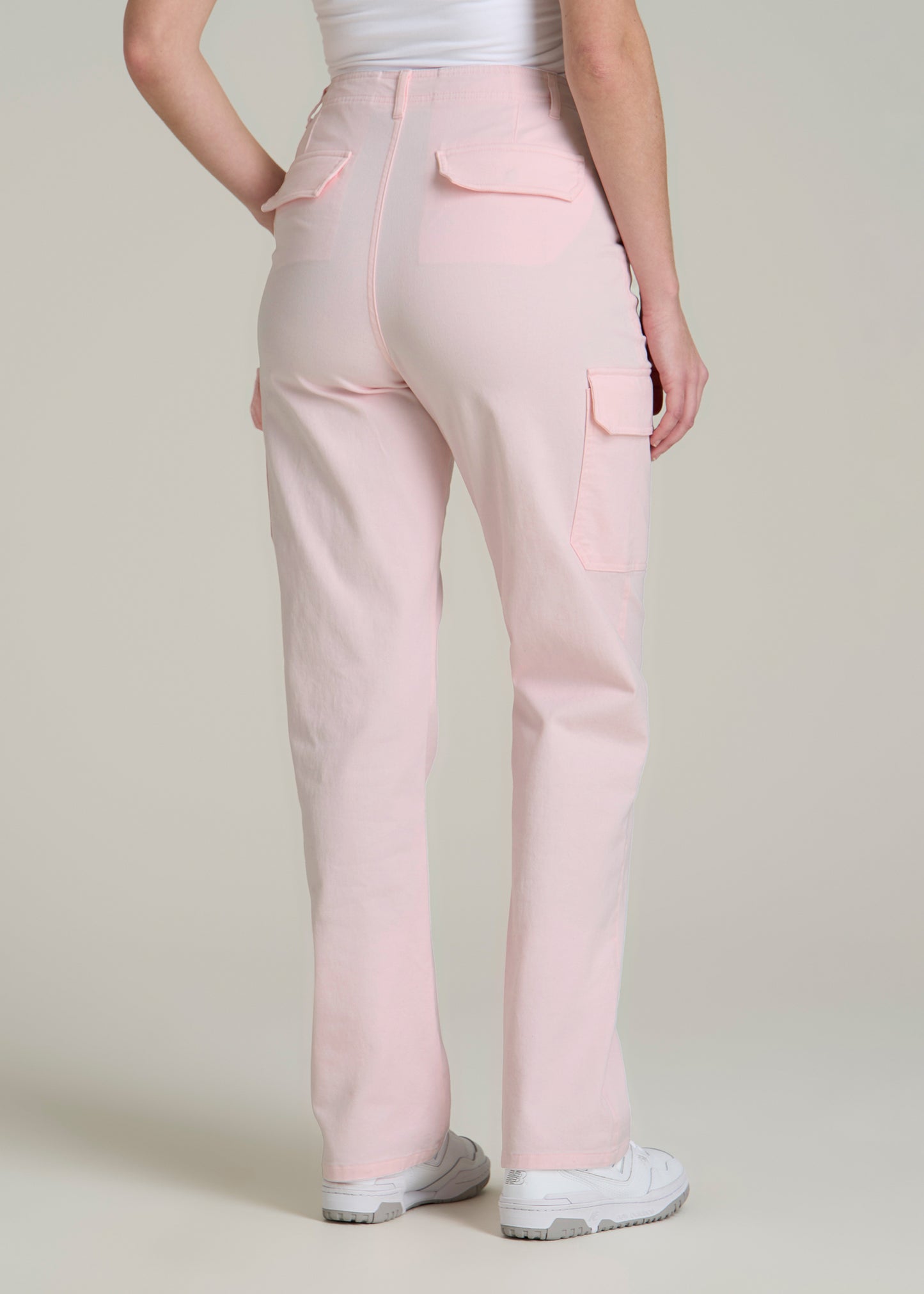 Straight Leg Cargo Chino Pants for Tall Women in Barely Pink