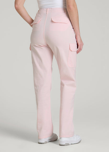 Straight Leg Cargo Chino Pants for Tall Women in Barely Pink