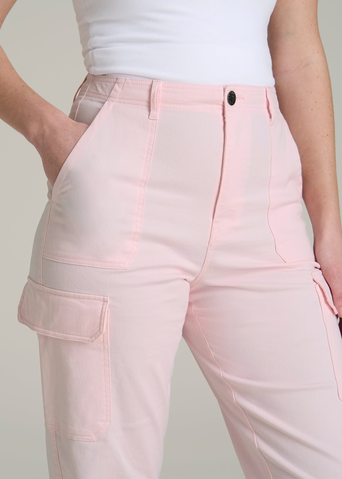 Straight Leg Cargo Chino Pants for Tall Women in Barely Pink