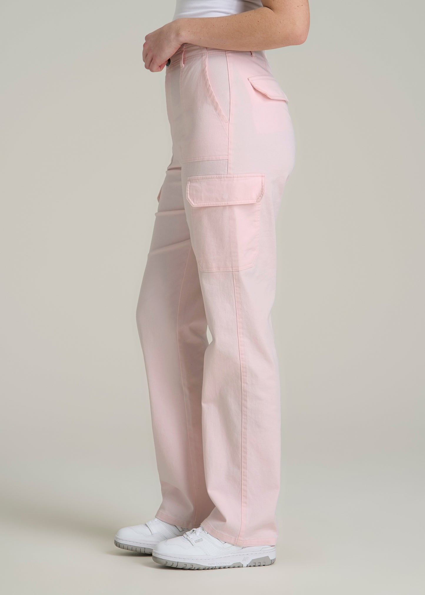 Straight Leg Cargo Chino Pants for Tall Women in Barely Pink