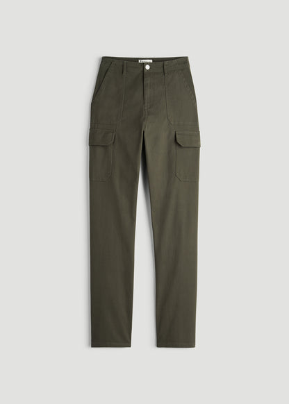 Straight Leg Cargo Chino Pants for Tall Women in Dark Moss Green