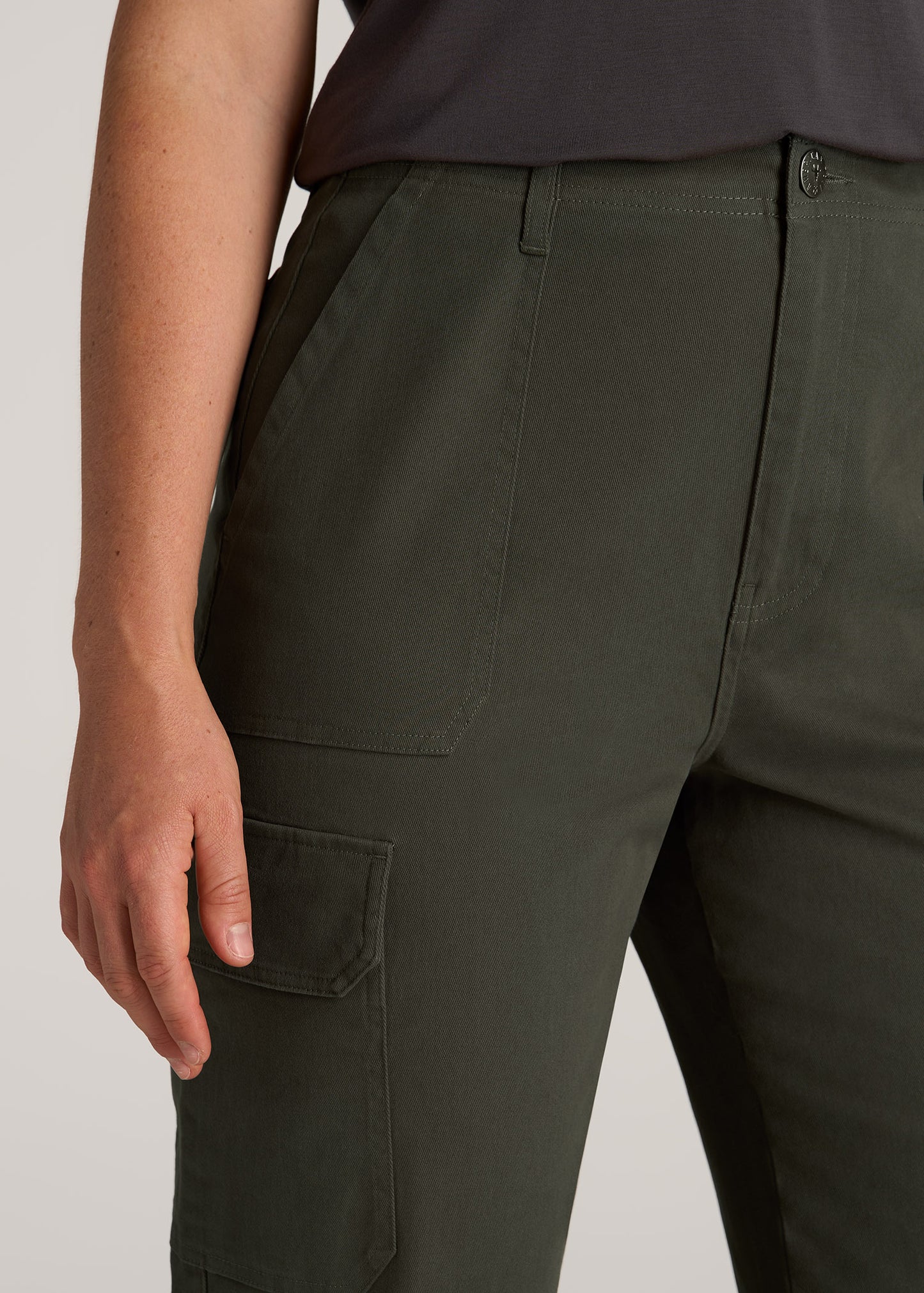Straight Leg Cargo Chino Pants for Tall Women in Dark Moss Green