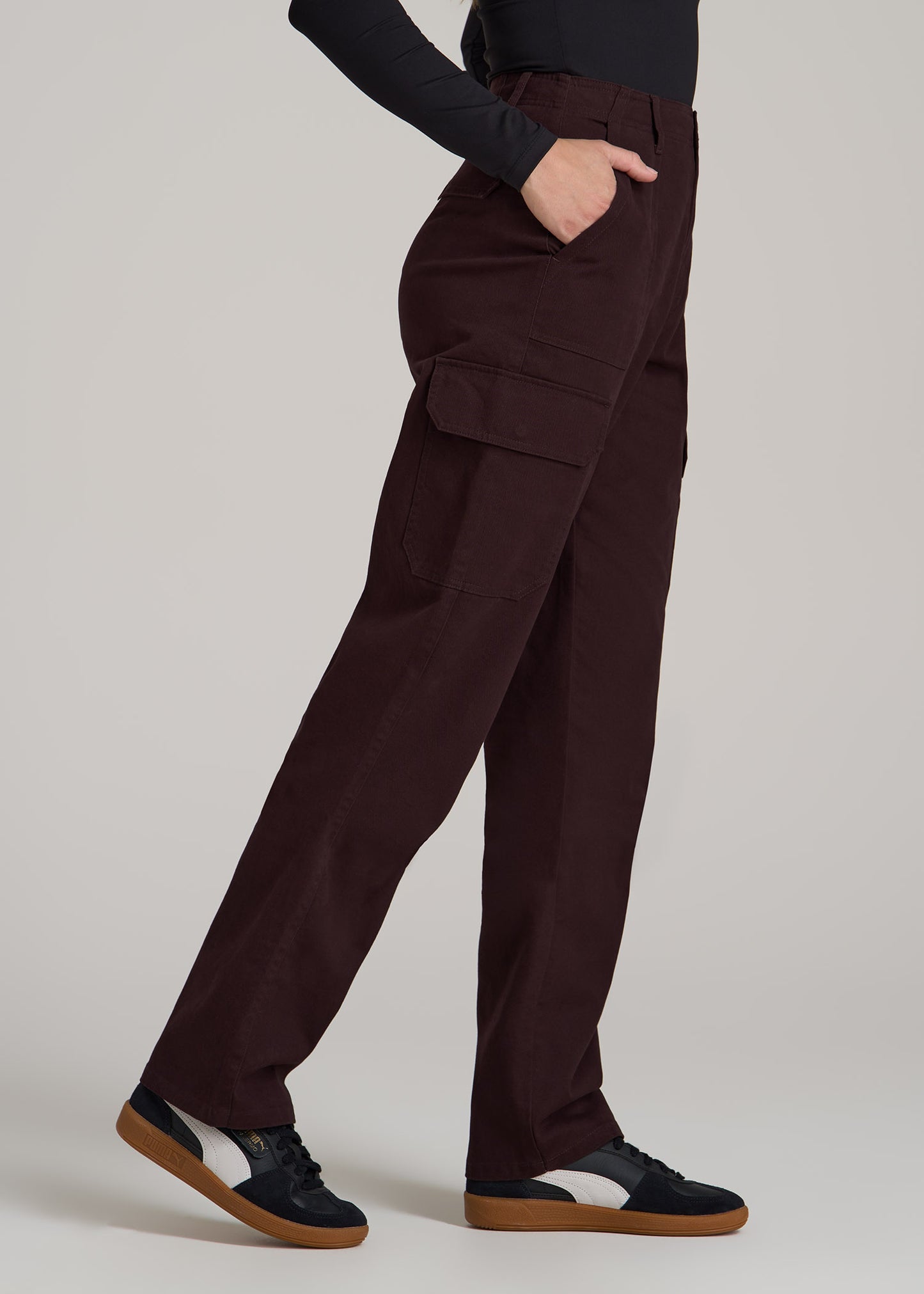 Straight Leg Cargo Chino Pants for Tall Women in Oxblood