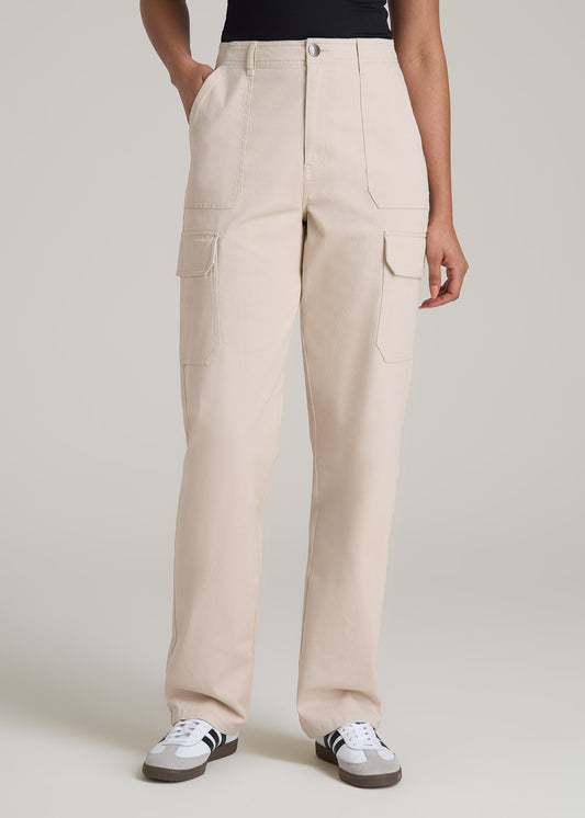 Straight Leg Cargo Chino Pants for Tall Women in Soft Beige