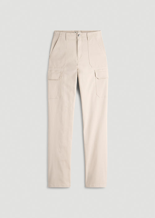 Straight Leg Cargo Chino Pants for Tall Women in Soft Beige