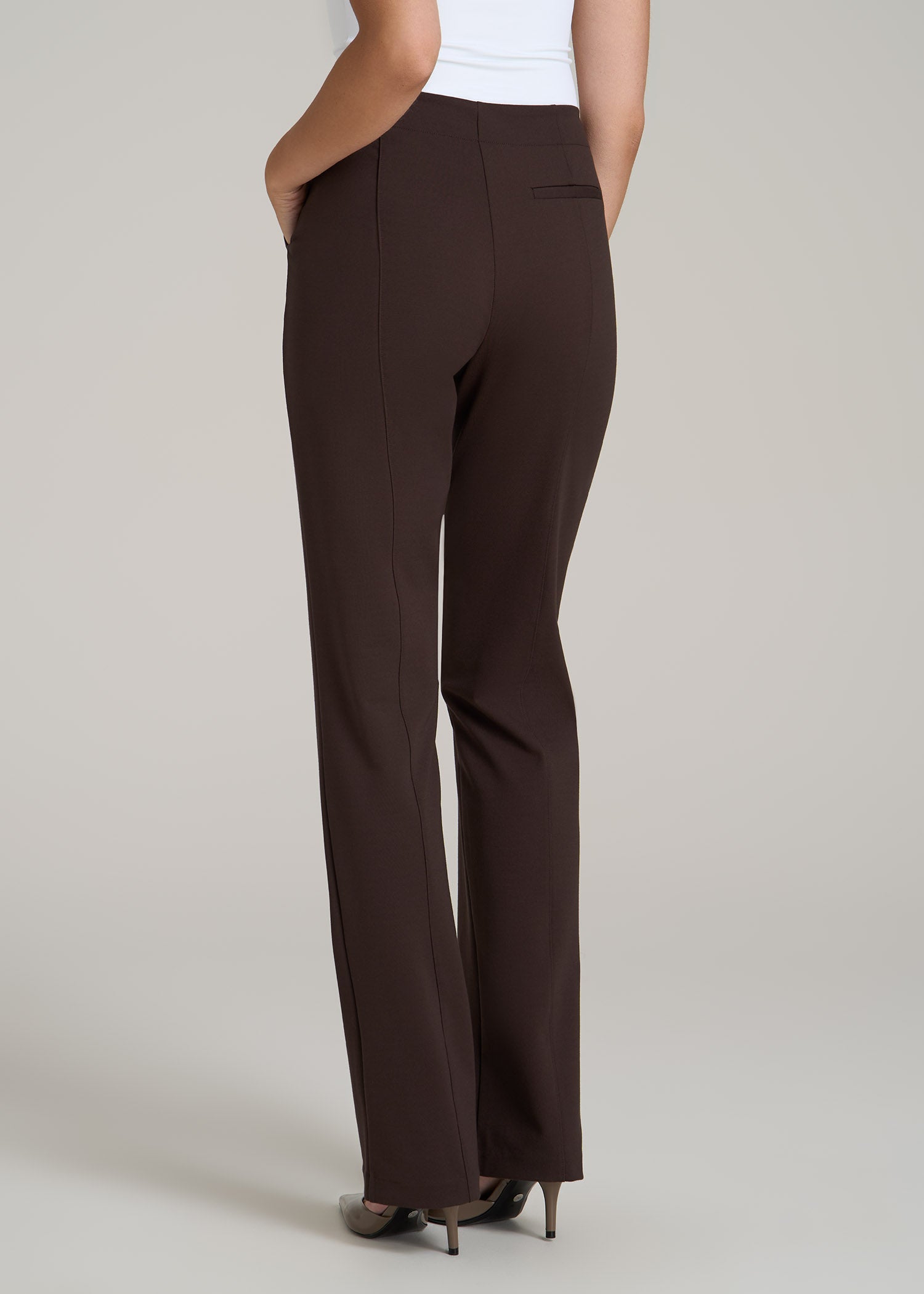 Slim Straight Leg Dress Pants for Tall Women in Espresso