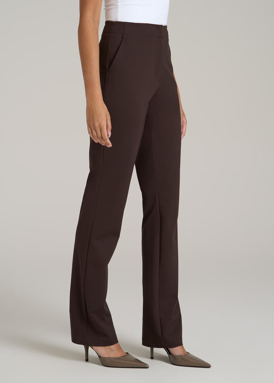 Slim Straight Leg Dress Pants for Tall Women in Espresso