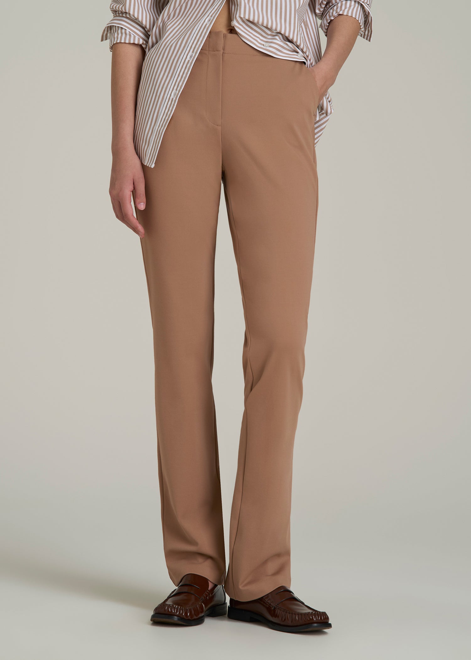 Straight Leg Dress Pants for Tall Women in Woodsmoke