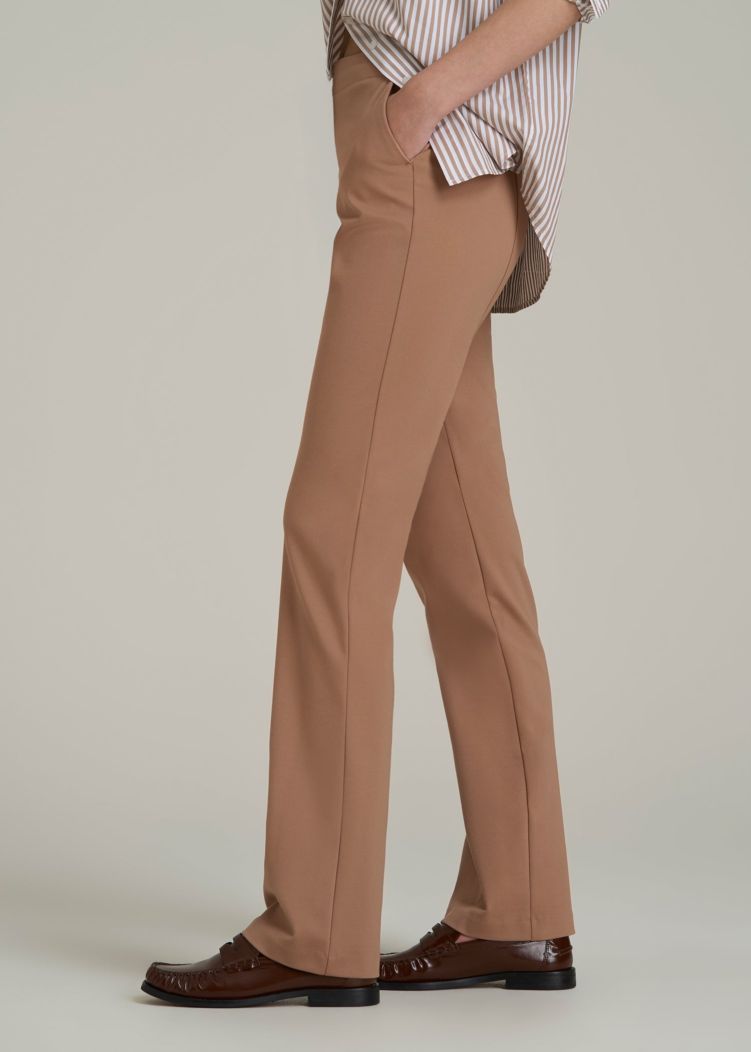 Straight Leg Dress Pants for Tall Women in Woodsmoke