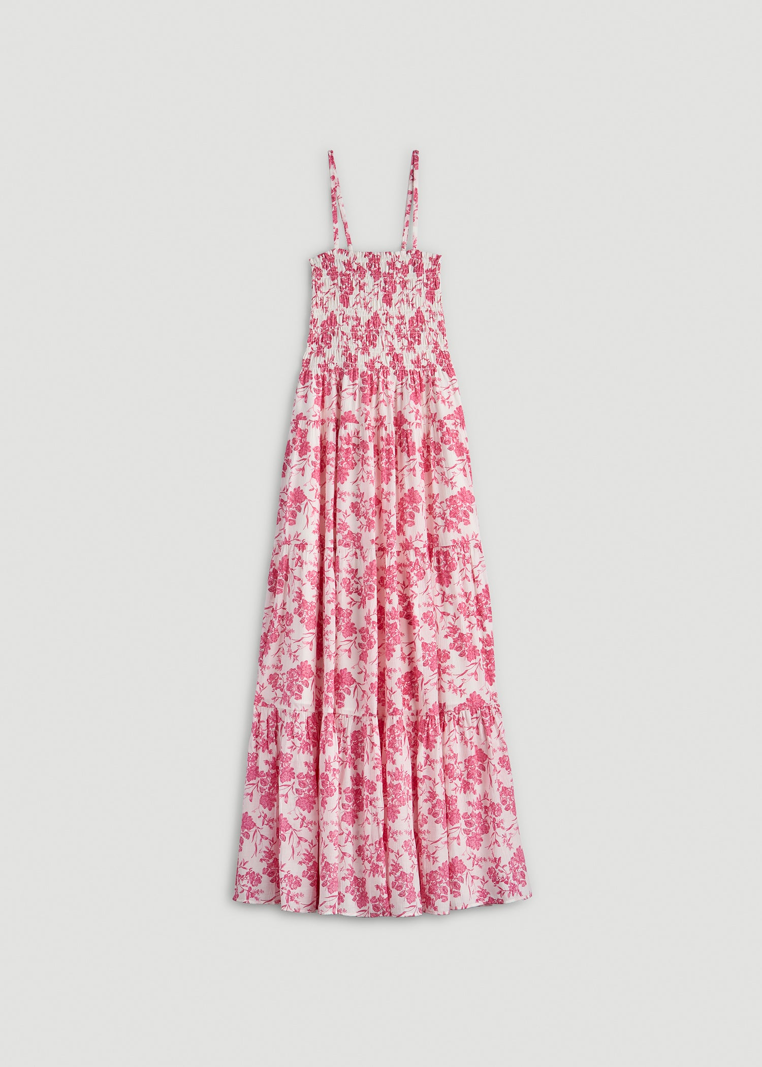 Strappy Tiered Maxi Dress for Tall Women in Pink Garden Floral