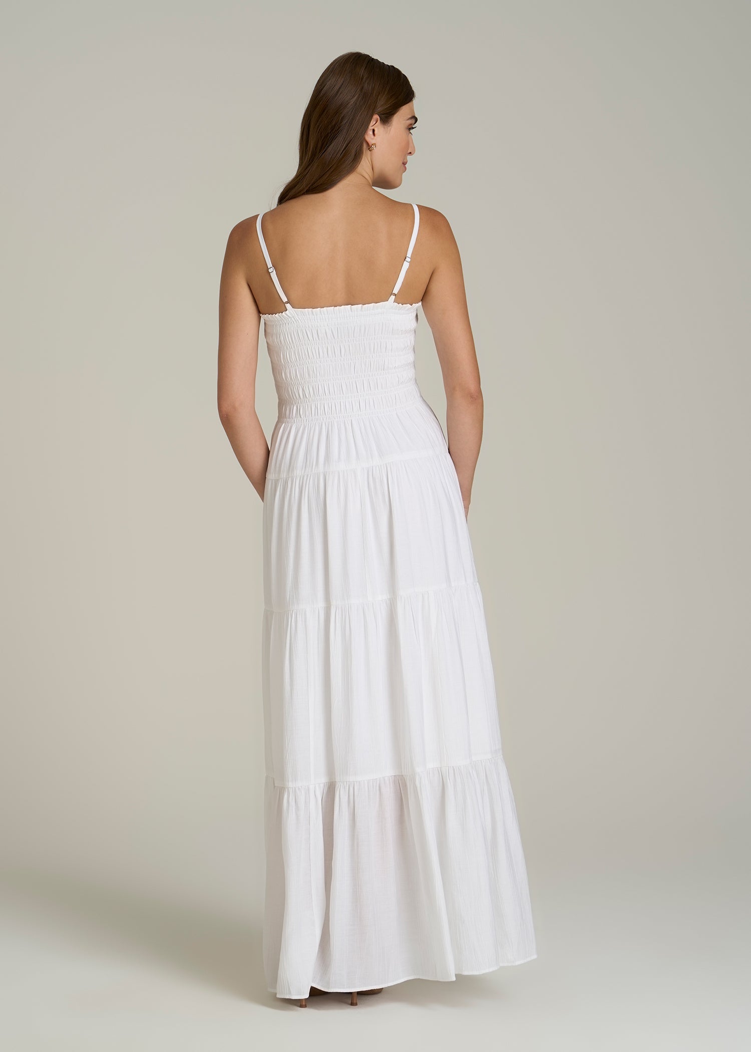 Strappy Tiered Maxi Dress for Tall Women in White