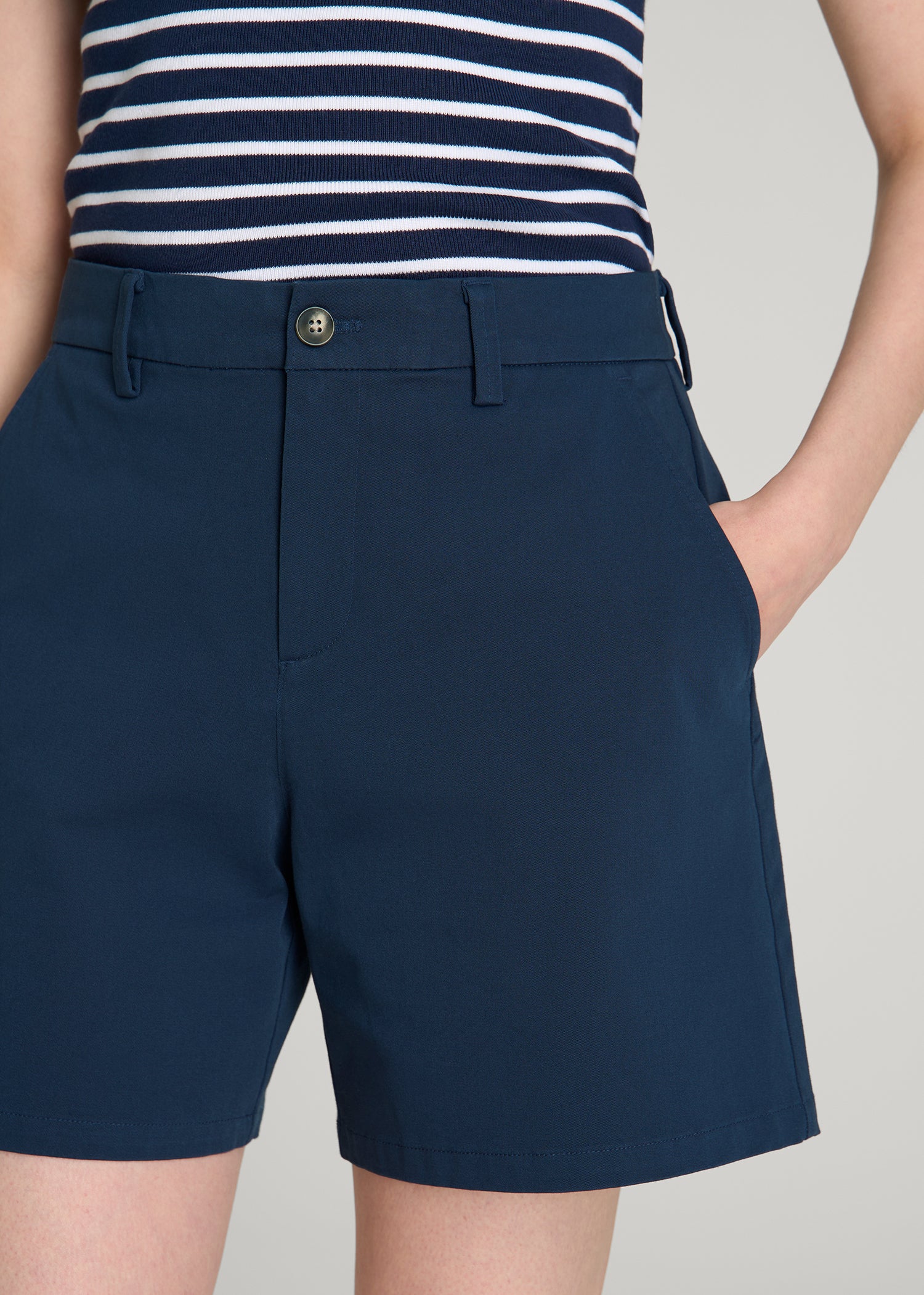Stretch Commuter Chino Shorts for Tall Women in Navy Blue